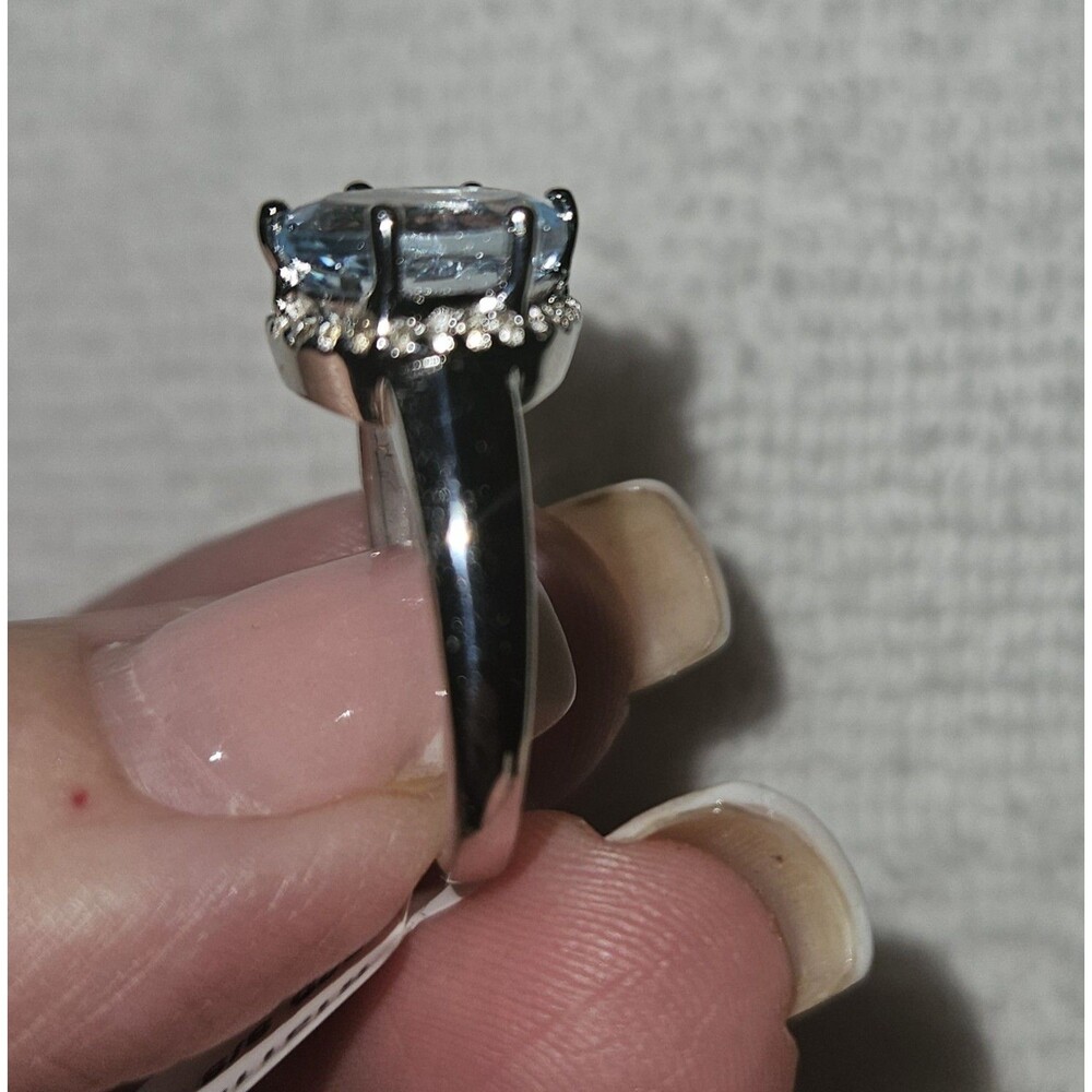 Gorgeous Womens Sterling Silver Blue Topaz White Topaz Size 7 Designer Ring - Picture 6 of 8